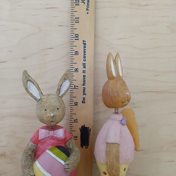 Christmas Tree Shop Easter Bunny Bobble Head Rabbits Resin 8" Figurines Set of 2 - Picture 7 of 8